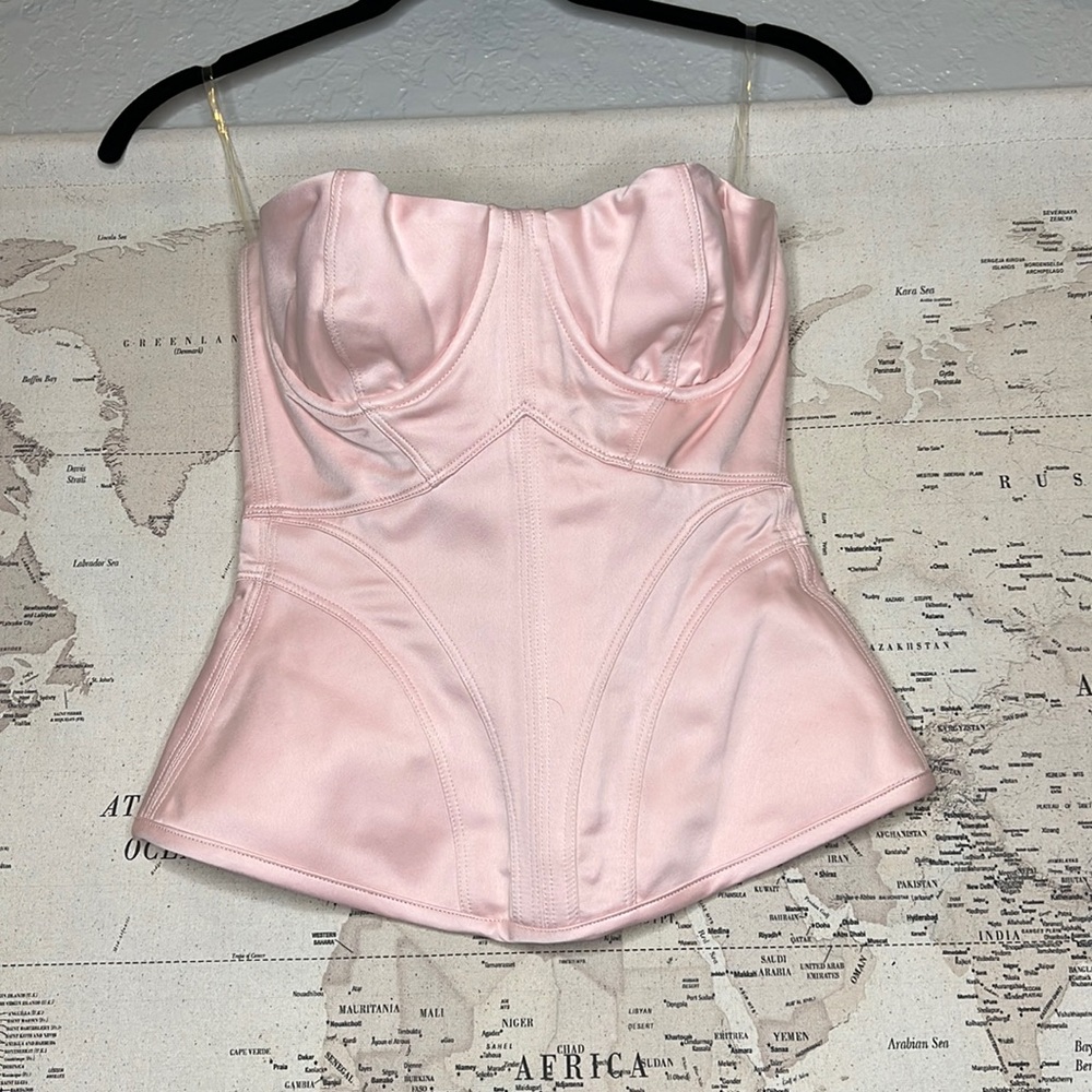 RARE HOUSE OF CB 'Antonella' Blush Satin Boned Corset NWOT - Picture 9 of 12